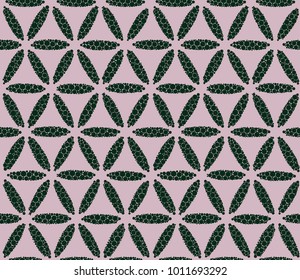Seamless dots pattern with flower of life on purple background, vector abstract illustration,green dots flower vector.