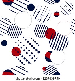 Seamless dots pattern in retro colors. White background with geometry circles. Vector illustration