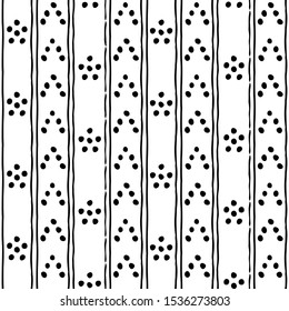 Seamless dots and strips pattern. Seamless ethnic pattern. Fabric, textile, print. Handmade folk motive. Polka dot pattern. Russia ethnic vector background.