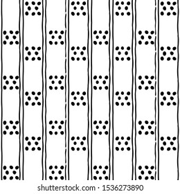 Seamless dots and strips pattern. Seamless ethnic pattern. Fabric, textile, print. Handmade folk motive. Polka dot pattern. Russia ethnic vector background.