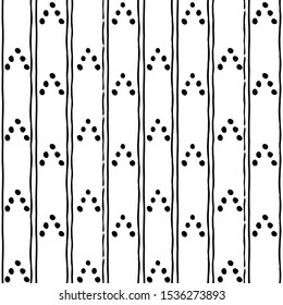 Seamless dots and strips pattern. Seamless ethnic pattern. Fabric, textile, print. Handmade folk motive. Polka dot pattern. Russia ethnic vector background.