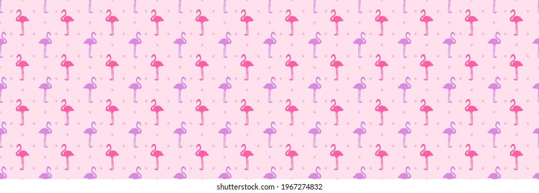 Seamless dotted background with flamingos. Print for polygraphy, shirts and textiles. Abstract dot texture. Pattern for design. Colorful illustration
