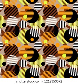 Seamless dotted circles colorful pattern, stripped round shapes.Bright dynamic geometric motif, graffiti style of modern print.