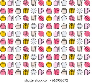 Seamless dotted colorful pattern with dishes
