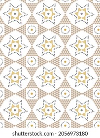 seamless dotted gold christmas stars ornament geo pattern Japanese Dot Hemp Star Vector Seamless Pattern,can be used for textile,paper napkin.