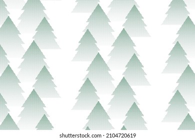 Seamless dotted green evergreen tree vector pattern against a white background. Great background for winter, skiing, holiday, or outdoor theme.
