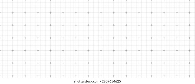 Seamless dotted grid with crisscross lines, a square pattern of white graph paper with a blank area, and a notebook sheet with a checkered grid background. Vector illustration for tables and notebooks