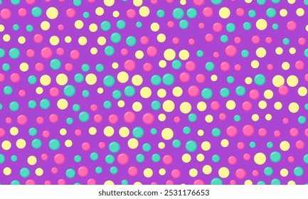 Seamless dotted pattern with colorful circles, ideal for textile fabrics, wallpaper, or abstract backgrounds. A trendy geometric design for creative decor.