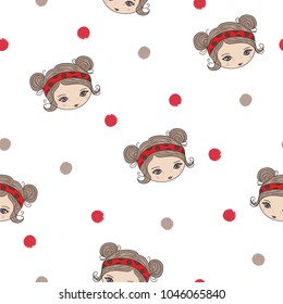 Seamless dotted pattern with cute little girl.