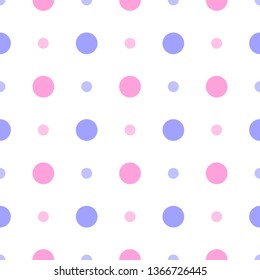 Seamless dotted pattern. Cute polka dot pink and blue background. Abstract texture with dots. Simple minimalistic graphic design. Vector