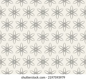 Seamless dotted pattern with flowers, abstract geometric pattern, vector.