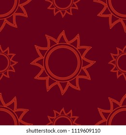Seamless dotted sun pattern on red background