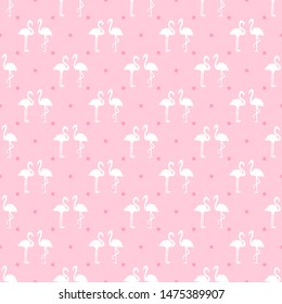 Seamless dotted wallpaper with flamingos. Abstract birds. Print for polygraphy, shirts and textiles. Pattern for design