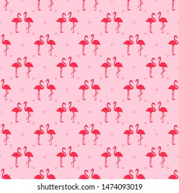 Seamless dotted wallpaper with flamingos. Cartoon birds. Print for polygraphy, shirts and textiles. Abstract texture