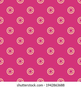 Seamless doughnut vector pattern. Repeat donut background with cute snack food elements. Trendy pink summer fashion print design. Modern illustration.