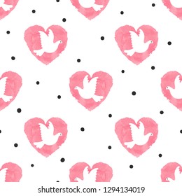 Seamless dove and heart pattern. Valentine's day vector background.