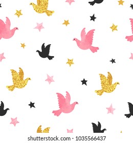 Seamless dove pattern. Romantic vector background.