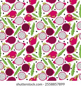 Seamless Dragon Fruit Pattern – Tropical Fruit Design for Fabrics, Wallpapers, and Crafts