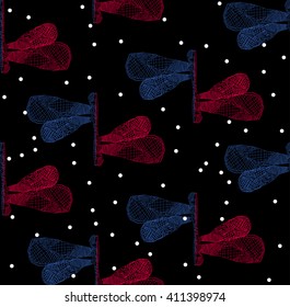 seamless  dragonfly pattern. vintage 80s background.