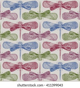 seamless  dragonfly pattern. vintage background.