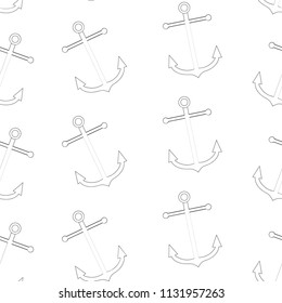 Seamless drawing of an anchor. Ship's anchor outline on a white background. Cartoon style wallpaper. Marine theme textile. Hand drawing. Vector illustration.