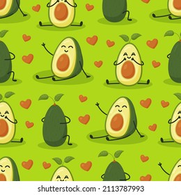 Seamless drawing of avocado couples in love. 