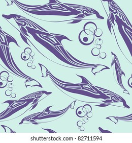 Seamless drawing with dolphins