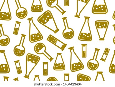 Seamless drawing of icons from medical laboratory flasks. Vector illustration for cover design wrapping paper, fabric, promotional materials.