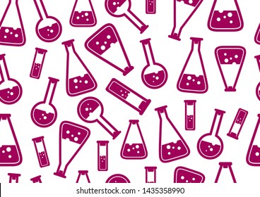 Seamless drawing of icons from medical laboratory flasks. Vector illustration for cover design wrapping paper, fabric, promotional materials.