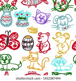 Seamless drawing. Icons, signs, symbols. Elements for design