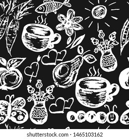 Seamless drawing. Icons, signs, symbols. Elements for design