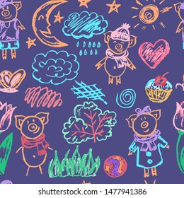 Seamless drawing. Icons, signs, symbols. Elements for design