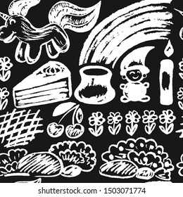 Seamless drawing. Icons, signs, symbols. Elements for design