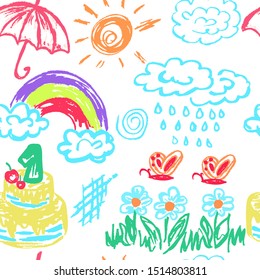 Seamless drawing. Icons, signs, symbols. Elements for design