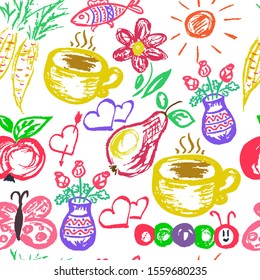 Seamless drawing. Icons, signs, symbols. Elements for design
