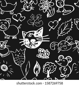 Seamless drawing. Icons, signs, symbols. Elements for design