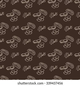Seamless drawing pattern with peanuts and lettering on the dark background