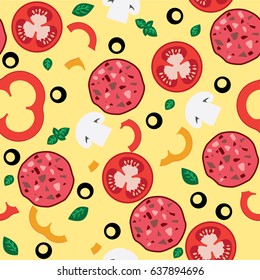 seamless drawing of pizza with vegetables
