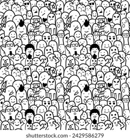 Seamless drawings of faces showing different emotions. cute doodles For printing patterns on fabric and paper.