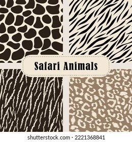 Сollection of seamless drawings of safari wild animals