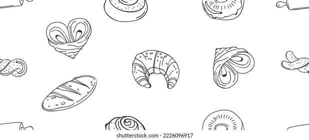 Seamless drawn baking illustration. Bakery or bakehouse menu.