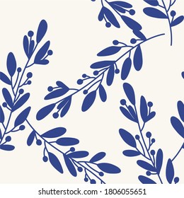 Seamless drawn Botanical pattern, flora, branches and leaves, ideal for drawing on fabric, wrapping paper or interior decor