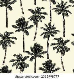 SEAMLESS DRAWN HAND PAINTED FERN PALM TREE FLORAL PATTERN SWATCH	