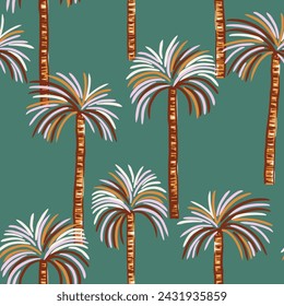 SEAMLESS DRAWN HAND PAINTED FERN PALM TREE FLORAL PATTERN SWATCH