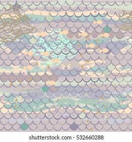 Seamless dreamy sea wave pattern. Fish scale texture. 