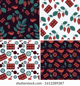 Seamless drinks and chocolate patterns