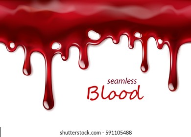 Seamless Dripping Blood Repeatable Isolated On White, Vector Art And Illustration.