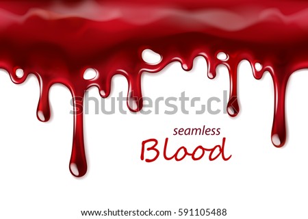 Seamless dripping blood repeatable isolated on white, vector art and illustration.