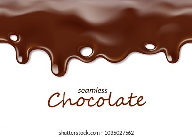 Seamless dripping chocolate repeatable isolated on white, vector art and illustration.