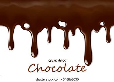 Seamless Dripping Chocolate Repeatable Isolated On White, Vector Art And Illustration.